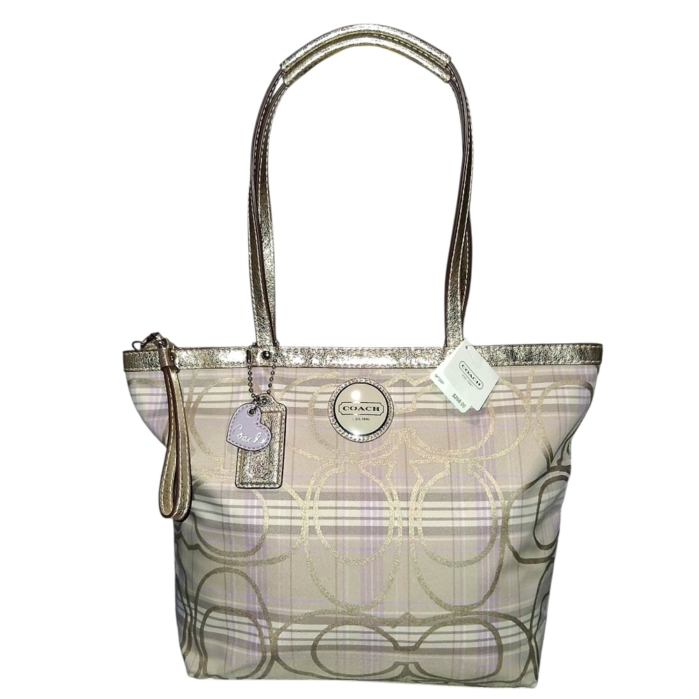 Coach F17474 Signature Multicolor Tartan Tote Shoulder Handbag